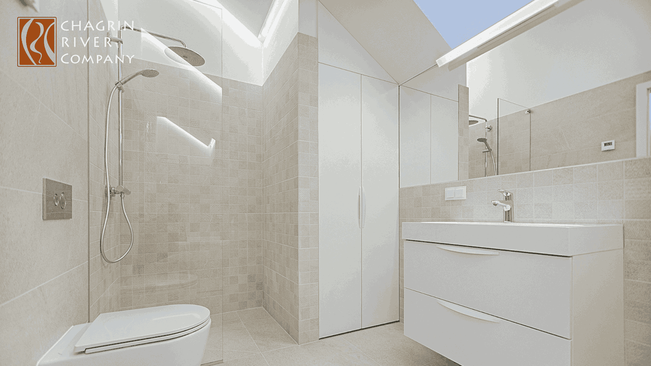 chagrin bathroom remodel with neutral tones