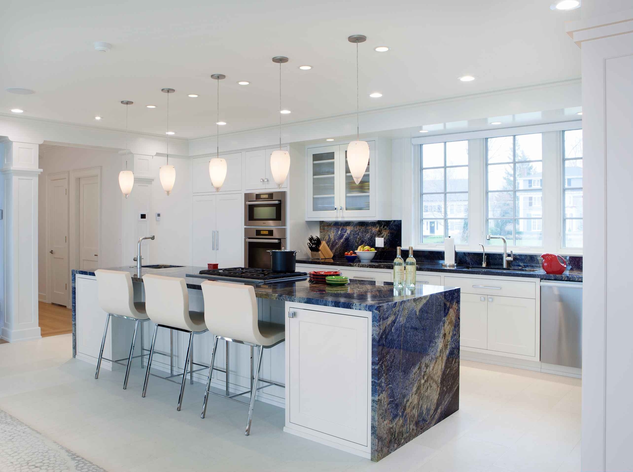 Modern Kitchen Remodel with Blue Bold Marble on Island in Cleveland Ohio