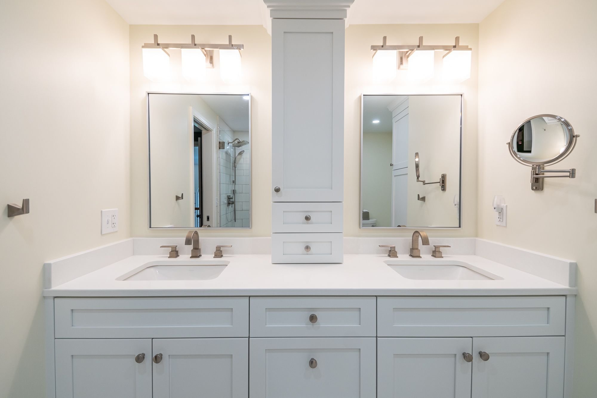 bathroom remodel with double sink vanity with extra storage